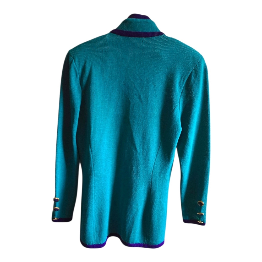 Vtg 80s Authentic Made In Usa Jewel Tone Knit Power Suit Teal & Royal Purple - Picture 5 of 8
